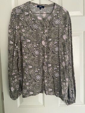 Angels Floral Button-Front Blouse with Pink Details
